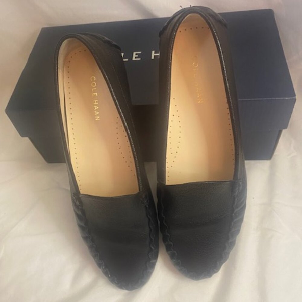 Cole Haan Evelyn Loafer Black Leather Comfort Slip On Driving Shoes, size 7B